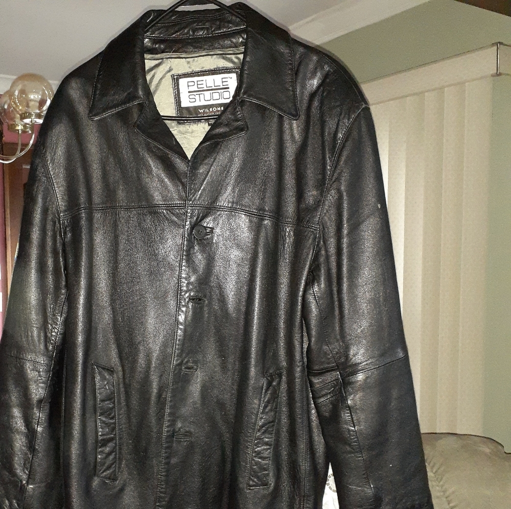 Men's black leather coat